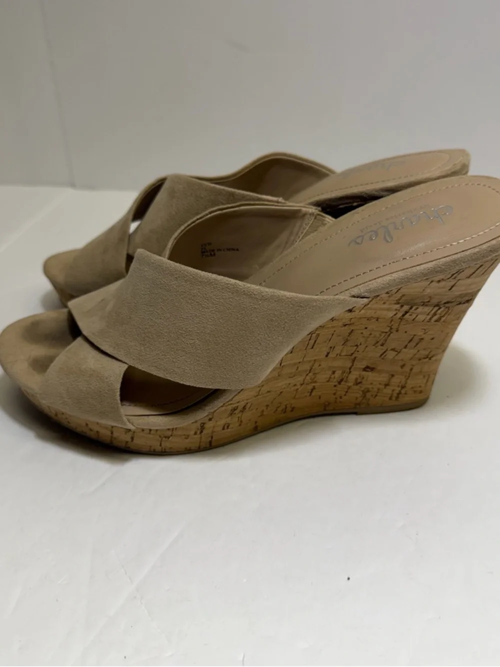 Charles by Charles David Taupe Suede Crisscross Cork Wedge Sandals‎